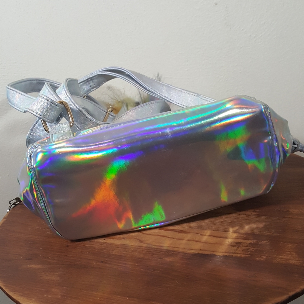 Iridescent mini unicorn backpack with rainbow faux hair - Picture 6 of 6
